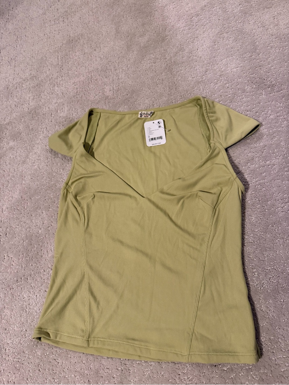 Free People Ribbed Scoop Neck Cap Sleeve Top - Sage Green